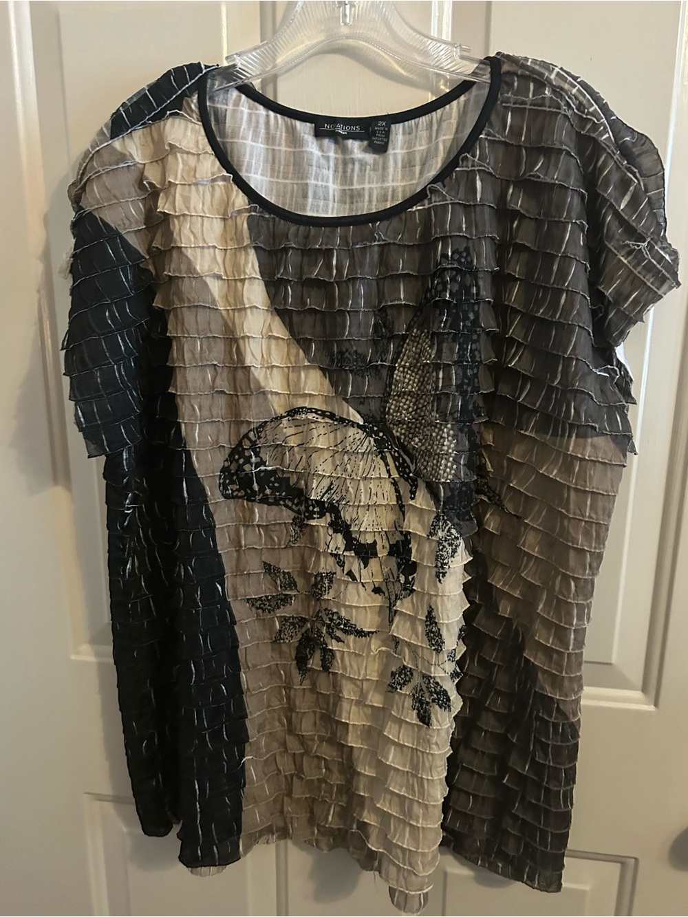 NIC+ZOE Ruffled Short-Sleeve Tee in Black, Brown, Cream